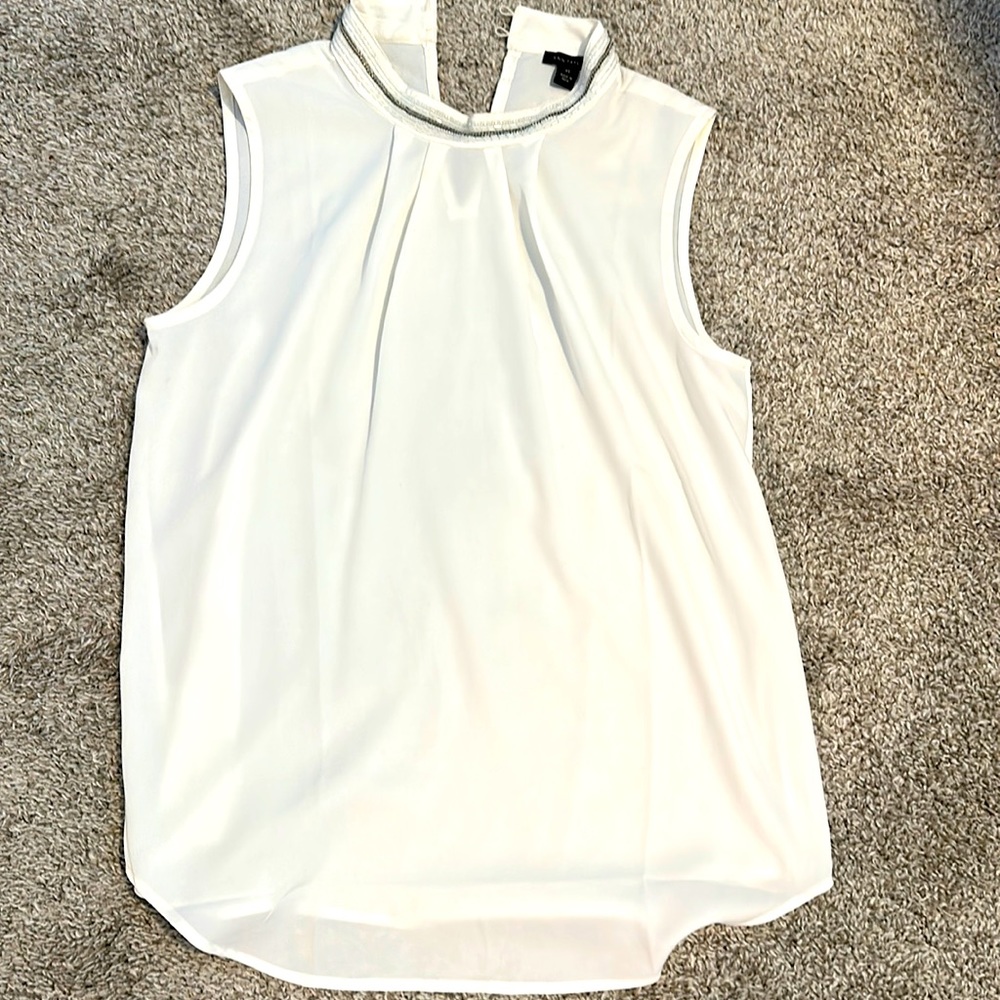 Ann Taylor XS White Sleeveless Blouse with sequin collar